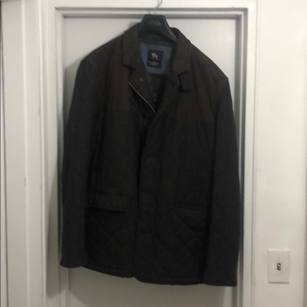 Brown quilted wool blend hunting jacket